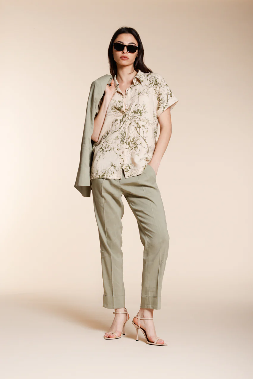 Livia camicia donna a manica corta in tela misto lino e viscosa fantasia a fiori - Image 6